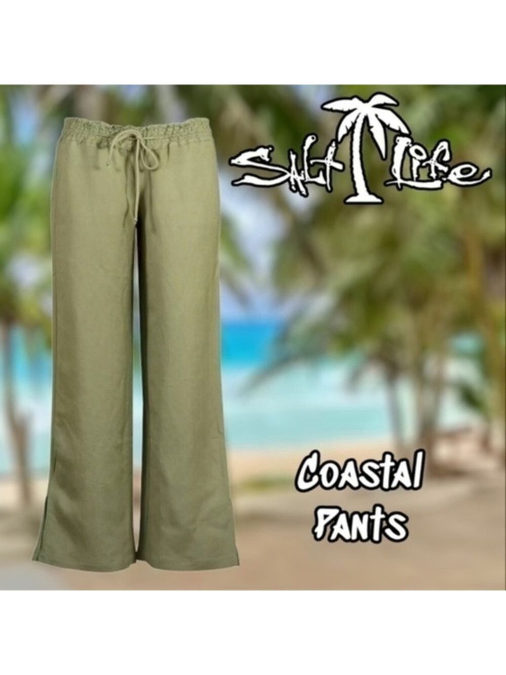 SALT LIFE NWT Coastal Light Linen Blend Drawcord Breezy Pant/Olive/XL